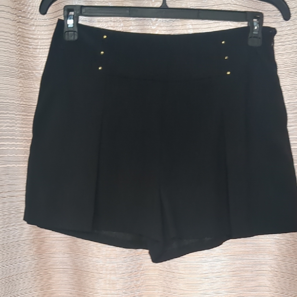Jennifer Lopez Black High-Waist Skort with Gold Stud Accents
